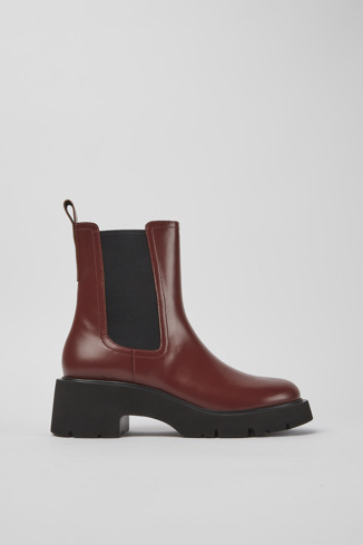 Side view of Milah Burgundy leather boots for women