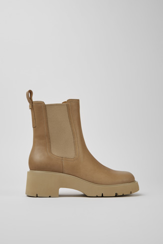 Side view of Milah Beige leather Chelsea boots for women
