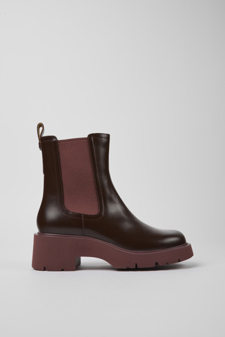 Side view of Milah Burgundy leather Chelsea boots for women
