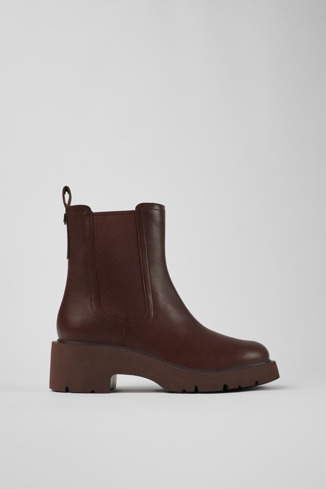 Side view of Milah Burgundy leather Chelsea boots for women