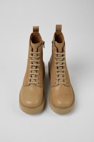 Overhead view of Milah Beige lace-up boots for women