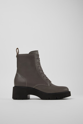 Side view of Milah Gray lace-up boots for women