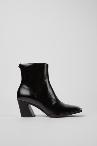 Side view of Karole Black leather boots for women