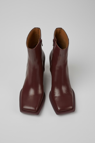 Overhead view of Karole Burgundy leather ankle boots for women