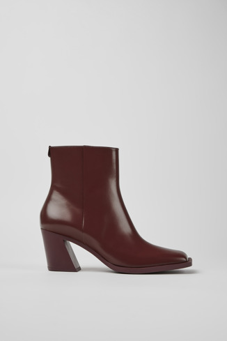 Side view of Karole Burgundy leather ankle boots for women