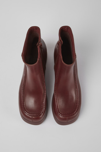 Overhead view of Kaah Burgundy leather boots for women