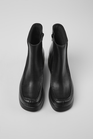 Overhead view of Kaah Black leather boots for women