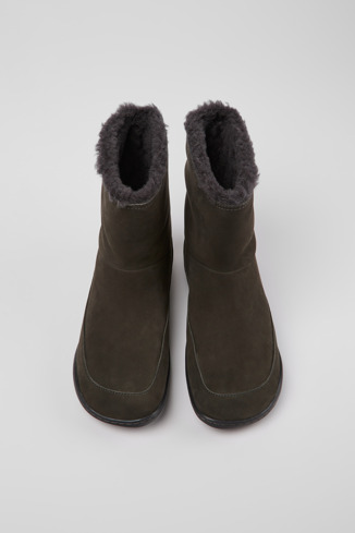 Overhead view of Peu Gray nubuck boots for women