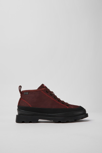 Side view of Brutus Black and burgundy ankle boots for women