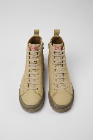 Overhead view of Brutus Beige textile and nubuck ankle boots for women