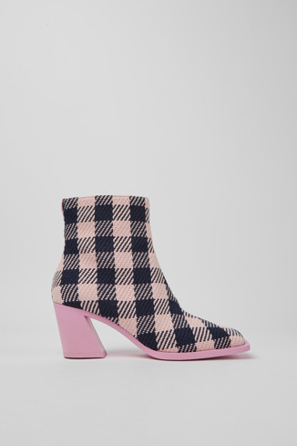 Side view of Karole Pink and black cotton boots for women