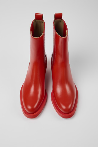 Overhead view of Bonnie Red leather boots for women
