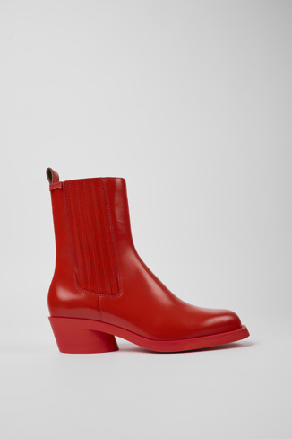 Side view of Bonnie Red leather boots for women
