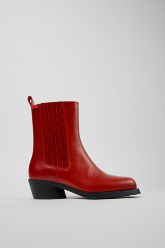 Side view of Bonnie Red leather boots for women