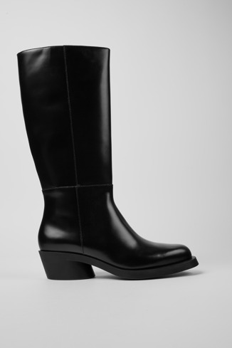 Side view of Bonnie Black leather high boots for women