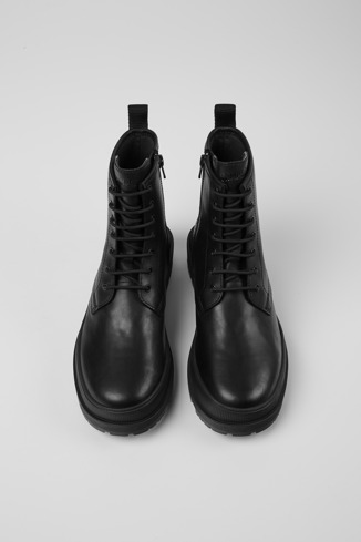 Overhead view of Brutus Trek Black leather lace-up ankle boots for women