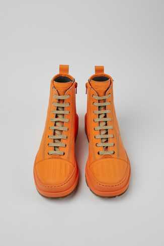 Overhead view of Brutus Trek Orange leather ankle boots for women