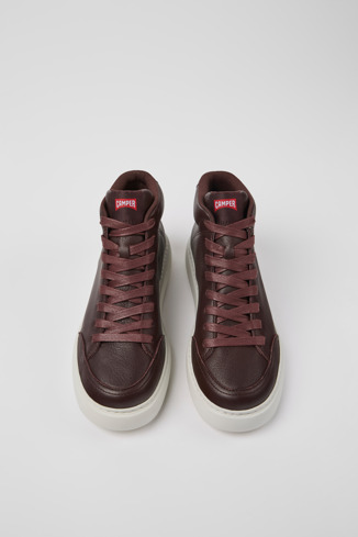 Overhead view of Runner K21 Burgundy leather sneakers for women