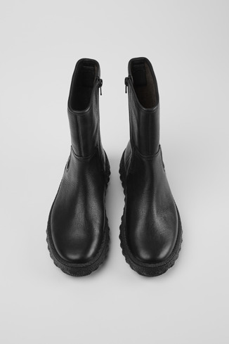 Overhead view of Ground Black leather boots for women