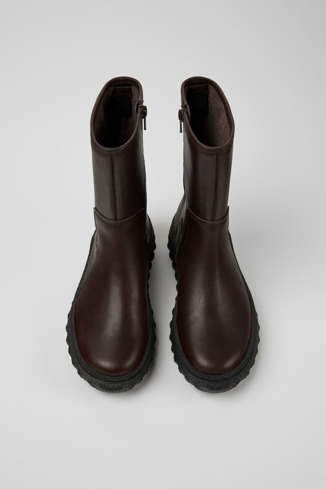 Overhead view of Ground Dark brown leather boots for women