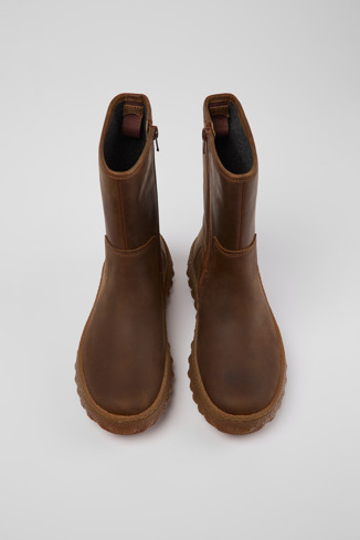 Overhead view of Ground Brown nubuck boots for women