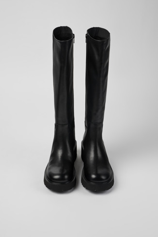 Overhead view of Milah Black leather high boots for women