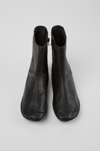 Overhead view of Right Black leather boots for women
