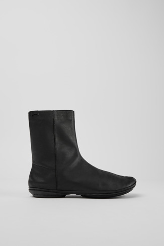 Side view of Right Black leather boots for women
