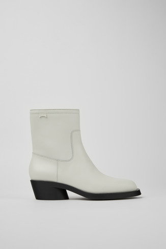 Side view of Bonnie White leather ankle boots for women