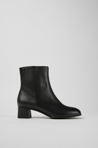 Side view of Katie Black leather ankle boots