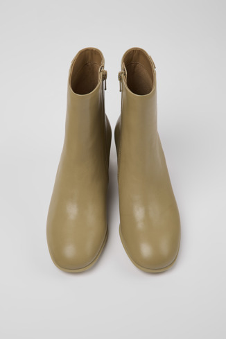 Overhead view of Katie Beige leather ankle boots for women