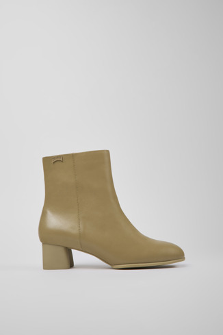 Side view of Katie Beige leather ankle boots for women