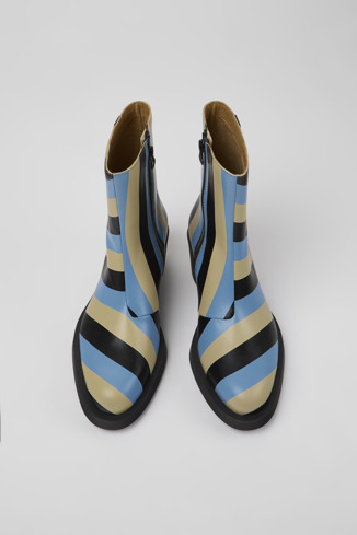 Overhead view of Bonnie Multicolored striped leather boots for women