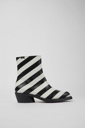 K400686-003 - Bonnie - Black and white striped leather boots for women