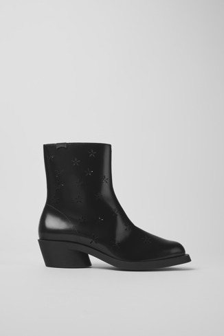 Side view of Bonnie Black leather boots for women