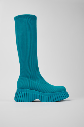 Side view of BCN TENCEL® Blue textile boots for women