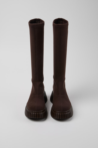 Overhead view of BCN TENCEL® Brown textile boots for women