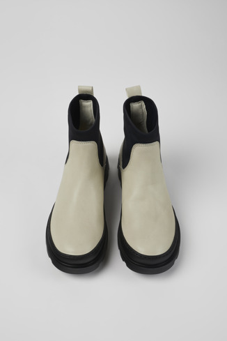 Overhead view of Brutus White leather ankle boots for women