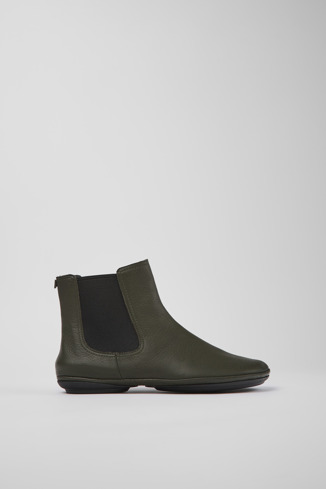 Side view of Right Green leather ankle boots