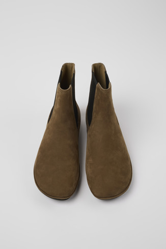 Overhead view of Right Brown nubuck ankle boots