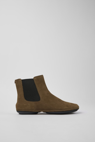 Side view of Right Brown nubuck ankle boots