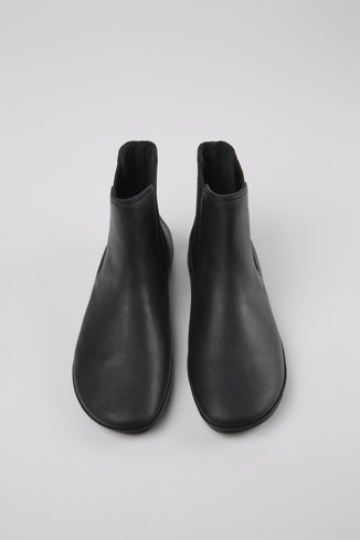 Overhead view of Right Black leather boots for women