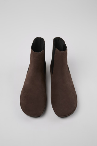 Overhead view of Right Brown nubuck boots for women