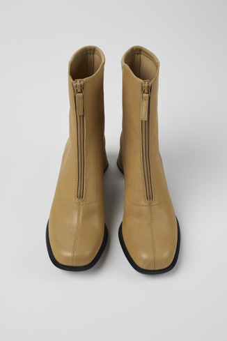 Overhead view of Kiara Beige leather and recycled PET boots for women