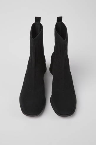 Overhead view of Kiara Black textile boots for women