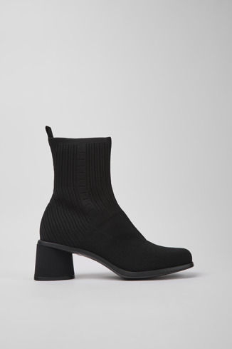 Side view of Kiara Black textile boots for women
