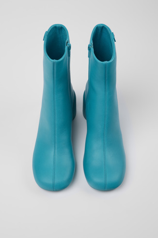 Overhead view of Niki Blue leather boots for women