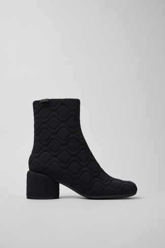 Side view of Niki Black textile boots for women