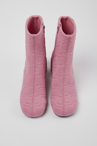 Overhead view of Niki Pink textile boots for women