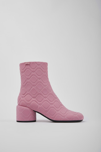 Side view of Niki Pink textile boots for women